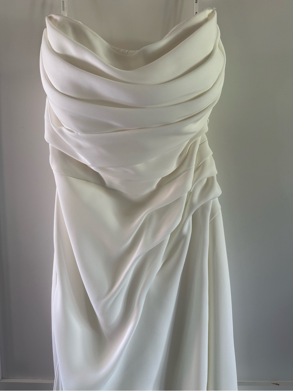 Strapless White Draped Formal Gown